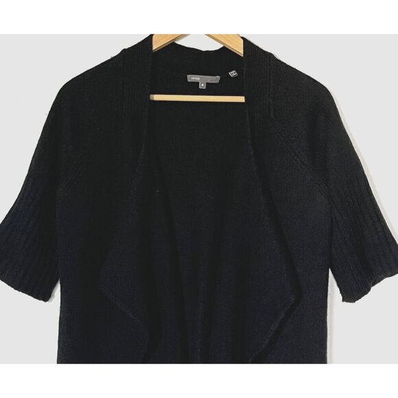 VINCE Black Wool Blend Short Sleeve Knit Open Cardigan Sweater - Picture 7 of 11